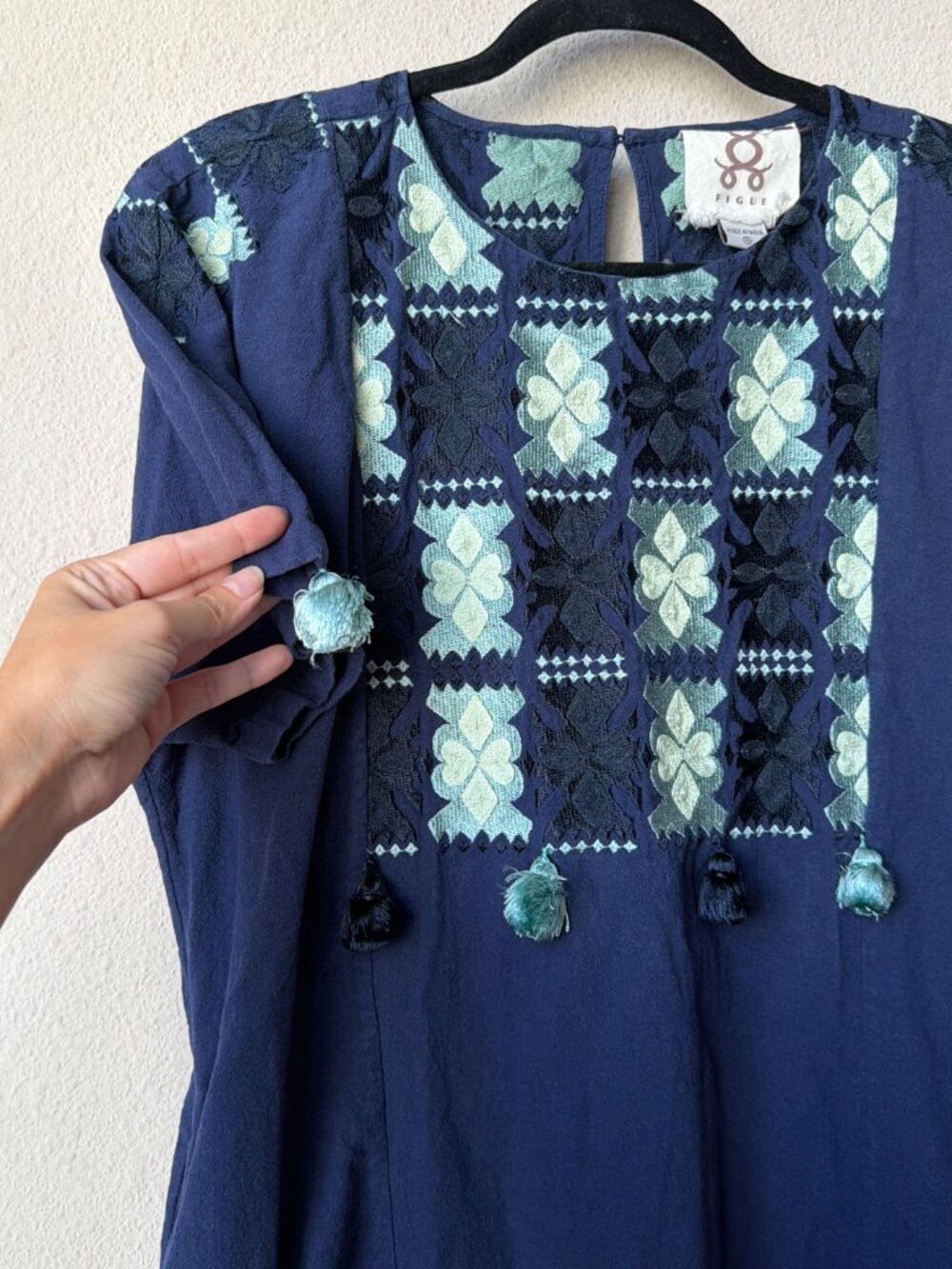 Figue Navy Cotton Embroidered Shift Dress Size M - Picture 3 of 6